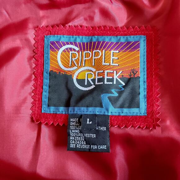 Vintage Cripple Creek Red Suede Leather Western Womens Jacket Beads Conchos Sz L - Picture 6 of 8